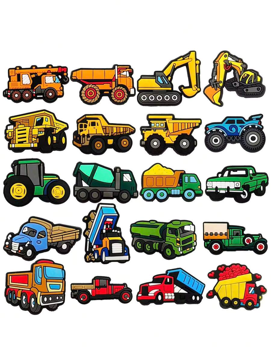 20pcs New Construction Vehicle Series PVC Shoe Charms - Colorful Shoe Decorations Suitable For Excavator, Bulldozer, Truck Etc., Fit For Shoes And Accessories Party Birthday Gifts, DIY Decor Party Favors, Detachable, Cartoon Bracelet Decor, Holiday Gifts